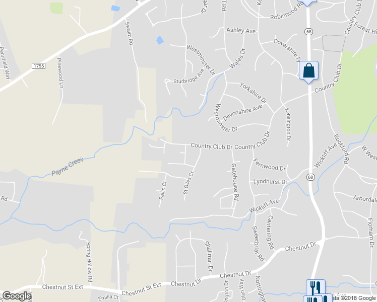 map of restaurants, bars, coffee shops, grocery stores, and more near 2910 Kippenshire Lane in High Point