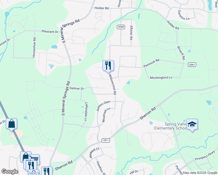map of restaurants, bars, coffee shops, grocery stores, and more near 7 Olde Union Court in Durham