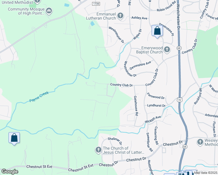 map of restaurants, bars, coffee shops, grocery stores, and more near 2910 Kippenshire Lane in High Point