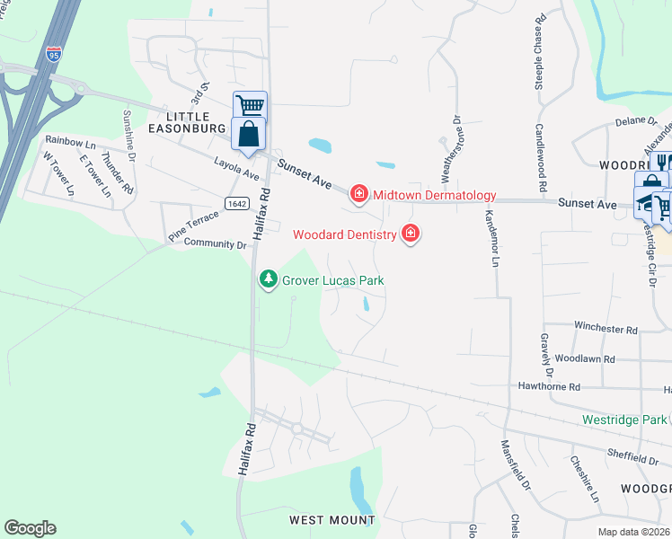 map of restaurants, bars, coffee shops, grocery stores, and more near 249 Braylock Drive in Rocky Mount