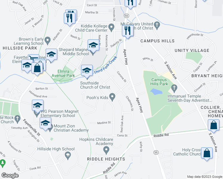 map of restaurants, bars, coffee shops, grocery stores, and more near 915 Red Oak Avenue in Durham