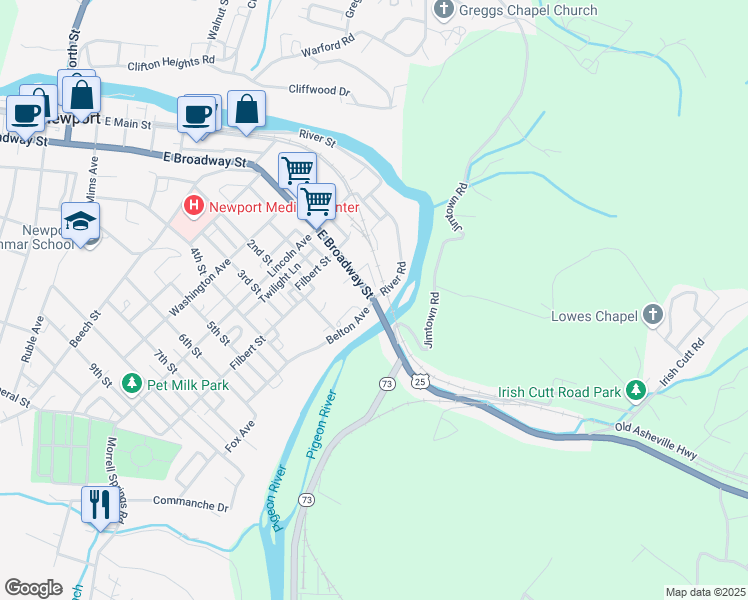 map of restaurants, bars, coffee shops, grocery stores, and more near 101 Belton Avenue in Newport