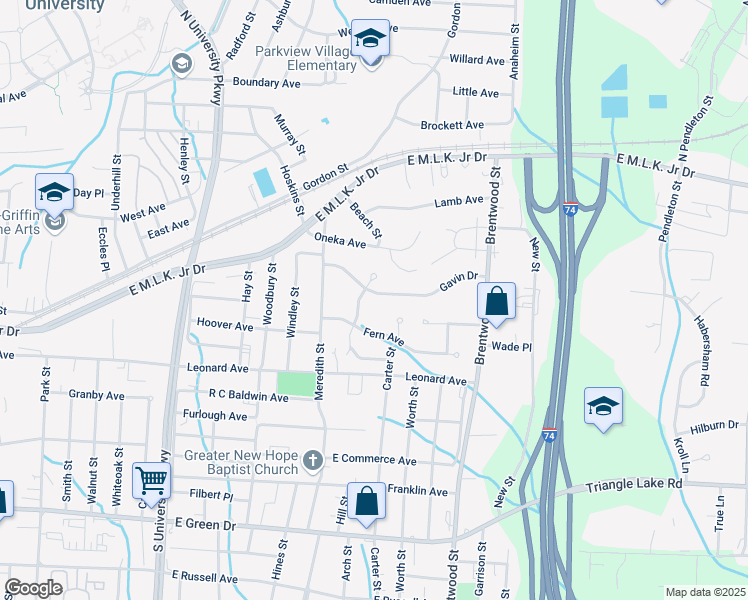 map of restaurants, bars, coffee shops, grocery stores, and more near 1702 Gavin Drive in High Point