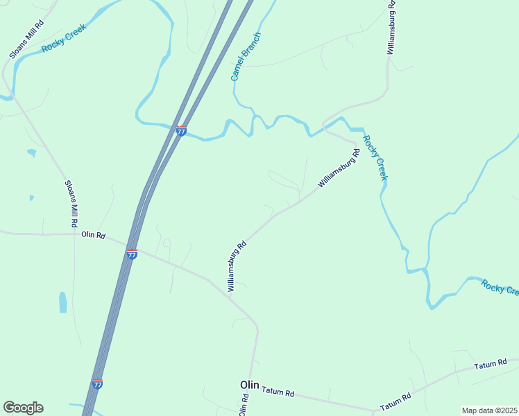 map of restaurants, bars, coffee shops, grocery stores, and more near 690 Williamsburg Road in Olin