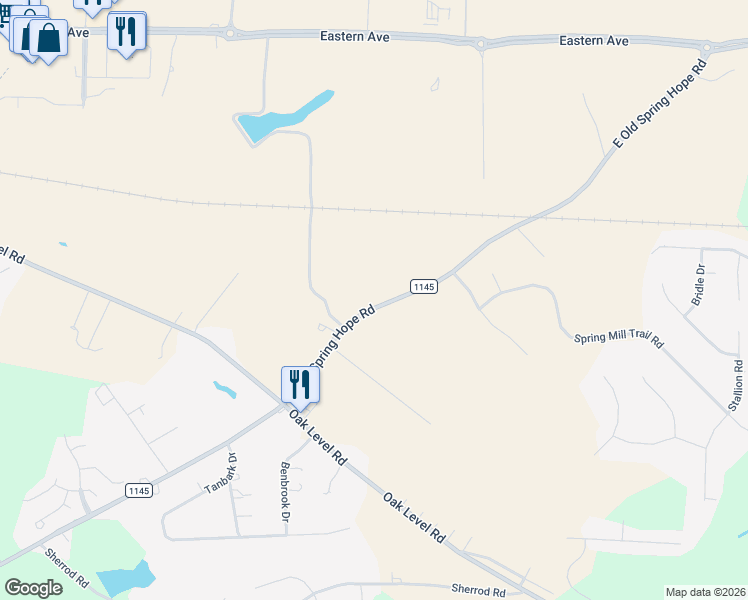 map of restaurants, bars, coffee shops, grocery stores, and more near 3502 East Old Spring Hope Road in Rocky Mount