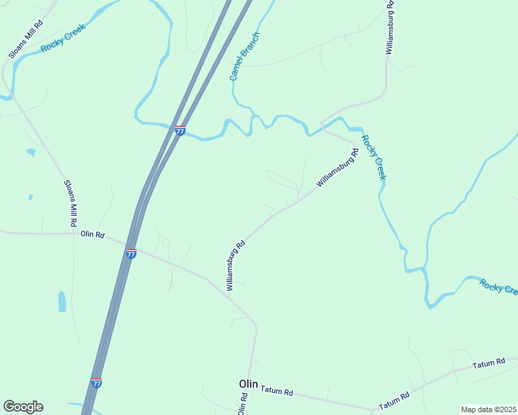 map of restaurants, bars, coffee shops, grocery stores, and more near 690 Williamsburg Road in Olin