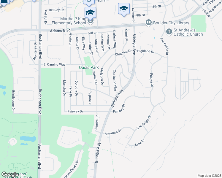 map of restaurants, bars, coffee shops, grocery stores, and more near 1521 Darlene Way in Boulder City