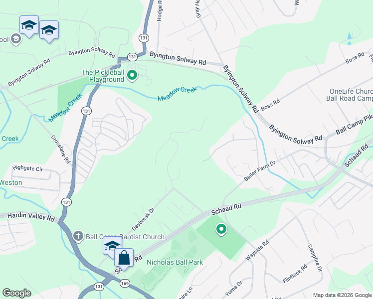 map of restaurants, bars, coffee shops, grocery stores, and more near 9309 Daybreak Drive in Knoxville