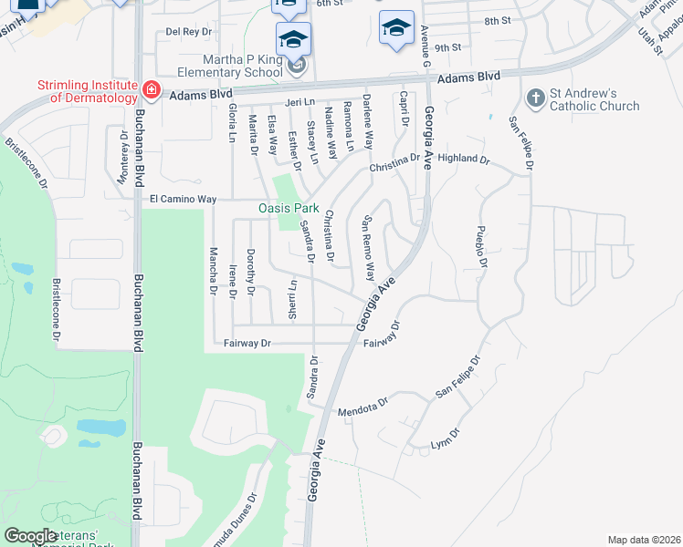 map of restaurants, bars, coffee shops, grocery stores, and more near 1524 Christina Drive in Boulder City