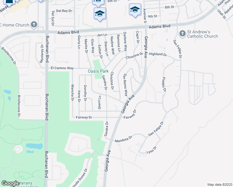 map of restaurants, bars, coffee shops, grocery stores, and more near 1524 Christina Drive in Boulder City