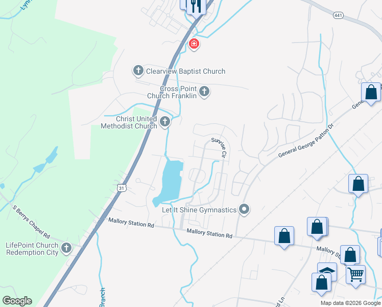 map of restaurants, bars, coffee shops, grocery stores, and more near 610 Elk Springs Court in Franklin