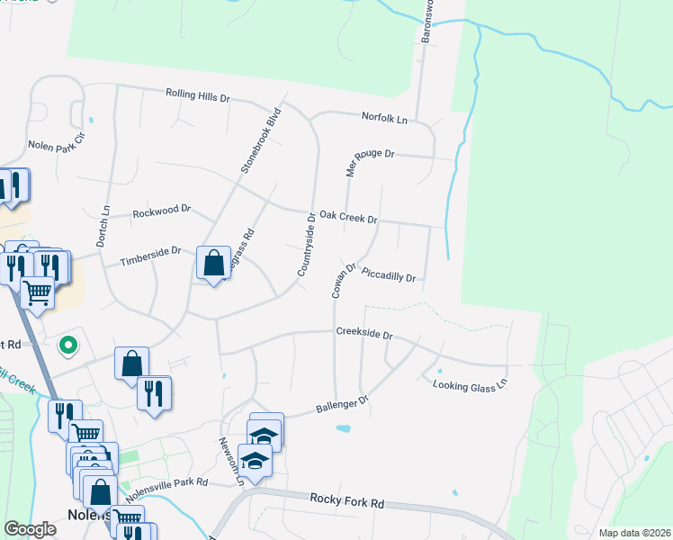 map of restaurants, bars, coffee shops, grocery stores, and more near 718 Cowan Drive in Nolensville