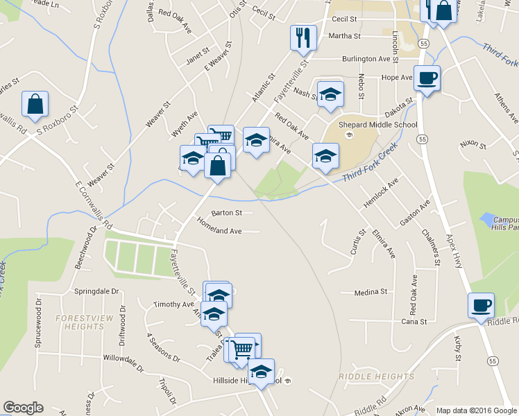 map of restaurants, bars, coffee shops, grocery stores, and more near 621 Barton Street in Durham