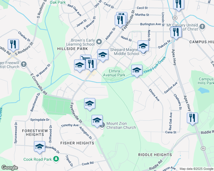 map of restaurants, bars, coffee shops, grocery stores, and more near 621 Barton Street in Durham