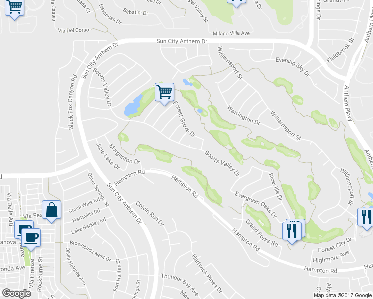 map of restaurants, bars, coffee shops, grocery stores, and more near 2851 Scotts Valley Drive in Henderson