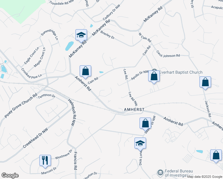 map of restaurants, bars, coffee shops, grocery stores, and more near 5301 Amherst Woods Lane in Knoxville