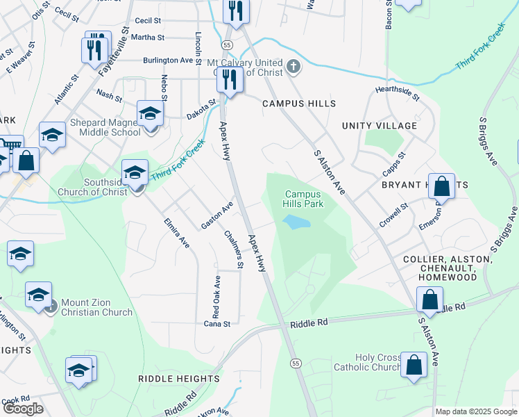 map of restaurants, bars, coffee shops, grocery stores, and more near 1106 Magnolia Drive in Durham