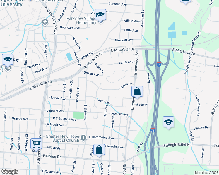 map of restaurants, bars, coffee shops, grocery stores, and more near 209 Seashire Court in High Point