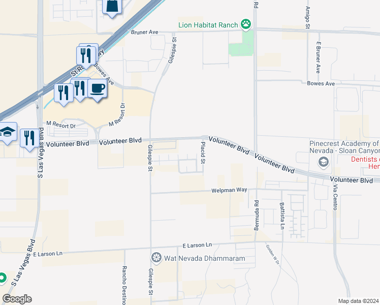 map of restaurants, bars, coffee shops, grocery stores, and more near 1836 Wolfcreek Falls Court in Henderson