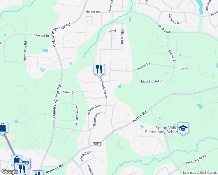 map of restaurants, bars, coffee shops, grocery stores, and more near 304 Glenview Lane in Durham