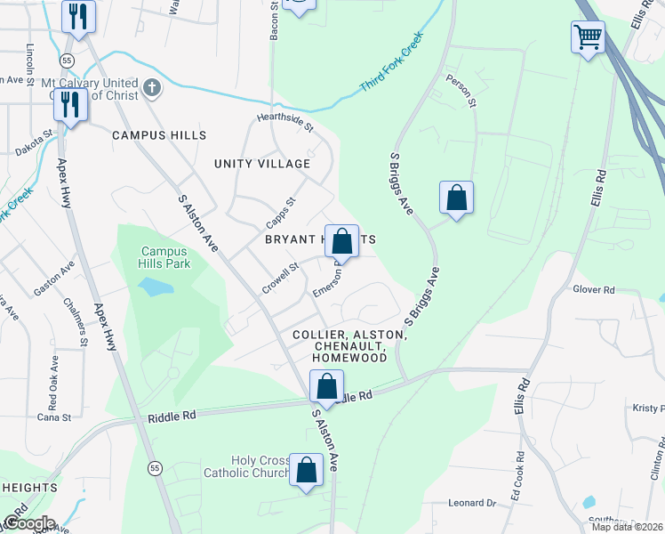 map of restaurants, bars, coffee shops, grocery stores, and more near 1921 Crowell Street in Durham