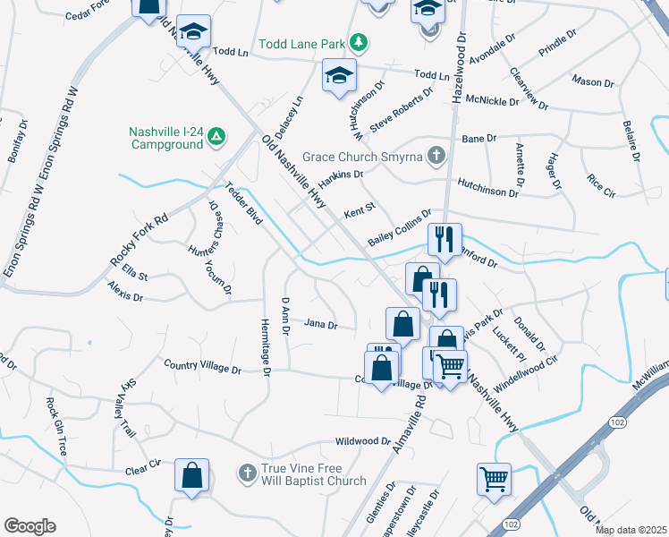 map of restaurants, bars, coffee shops, grocery stores, and more near 803 Jay Court in Smyrna