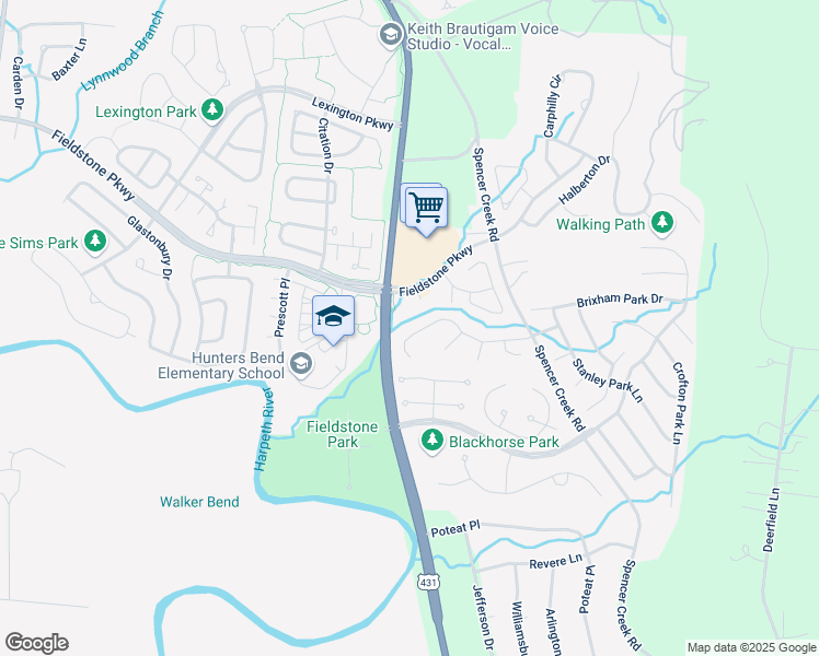 map of restaurants, bars, coffee shops, grocery stores, and more near 2045 Fieldstone Parkway in Franklin