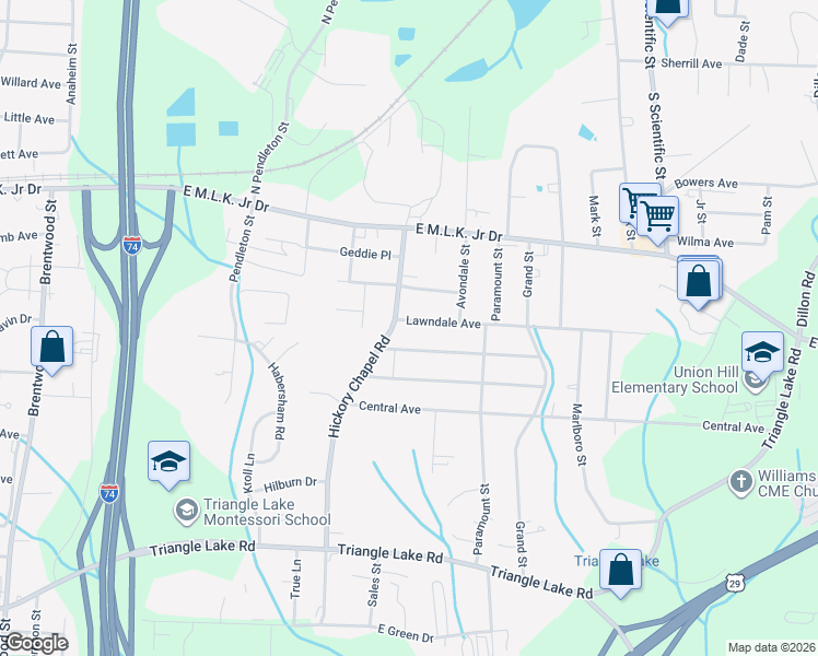 map of restaurants, bars, coffee shops, grocery stores, and more near 107 Lawndale Avenue in High Point
