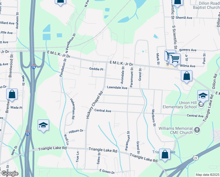 map of restaurants, bars, coffee shops, grocery stores, and more near 107 Lawndale Avenue in High Point