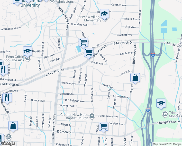 map of restaurants, bars, coffee shops, grocery stores, and more near 207 Windley Street in High Point