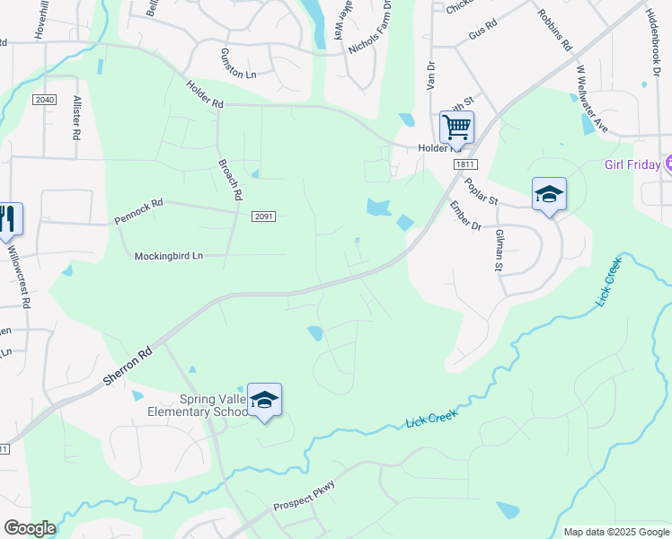 map of restaurants, bars, coffee shops, grocery stores, and more near 1004 Sherron Road in Durham