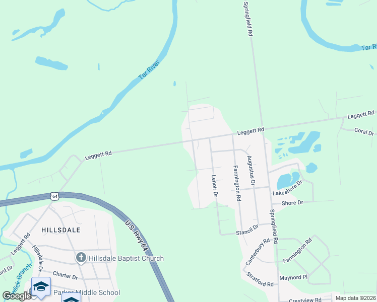 map of restaurants, bars, coffee shops, grocery stores, and more near 1629 Leggett Road in Rocky Mount