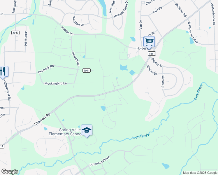 map of restaurants, bars, coffee shops, grocery stores, and more near 1004 Sherron Road in Durham