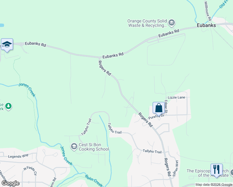 map of restaurants, bars, coffee shops, grocery stores, and more near 7710 Rogers Road in Chapel Hill