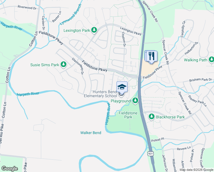 map of restaurants, bars, coffee shops, grocery stores, and more near 7048 Penbrook Drive in Franklin