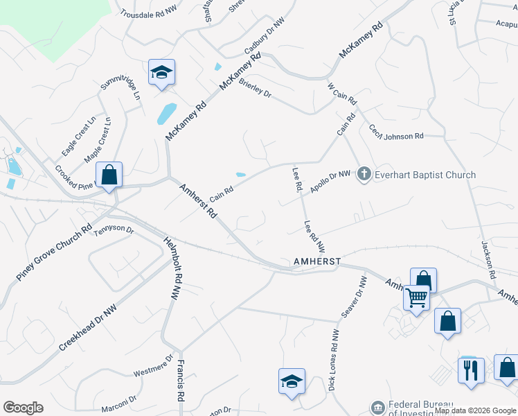 map of restaurants, bars, coffee shops, grocery stores, and more near 5301 Amherst Woods Lane in Knoxville