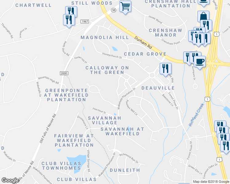 map of restaurants, bars, coffee shops, grocery stores, and more near 2949 Imperial Oaks Drive in Raleigh