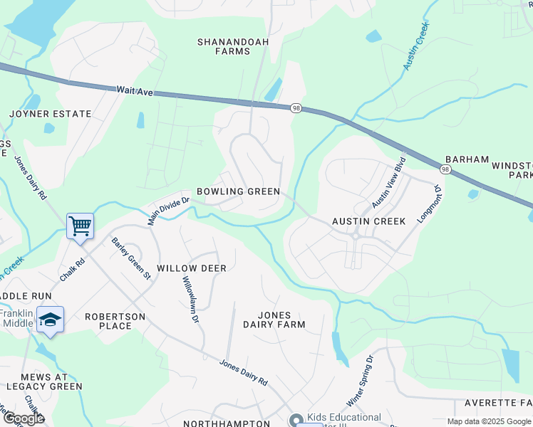 map of restaurants, bars, coffee shops, grocery stores, and more near 425 Cottesbrook Drive in Wake Forest
