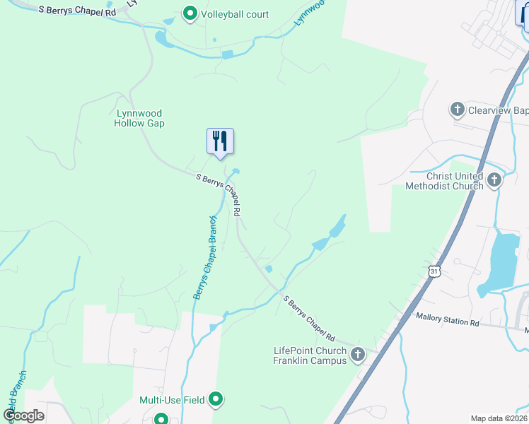 map of restaurants, bars, coffee shops, grocery stores, and more near 2228 South Berrys Chapel Road in Franklin