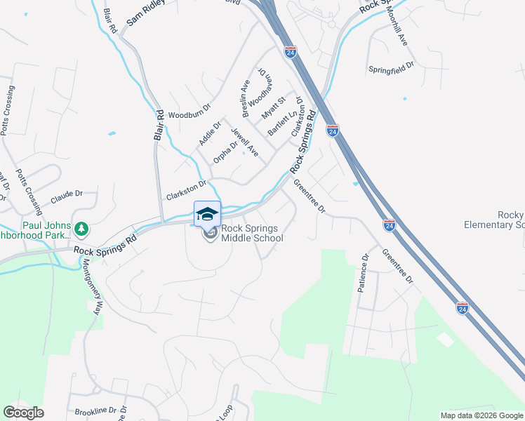 map of restaurants, bars, coffee shops, grocery stores, and more near 3007 Rock Springs Road in Smyrna