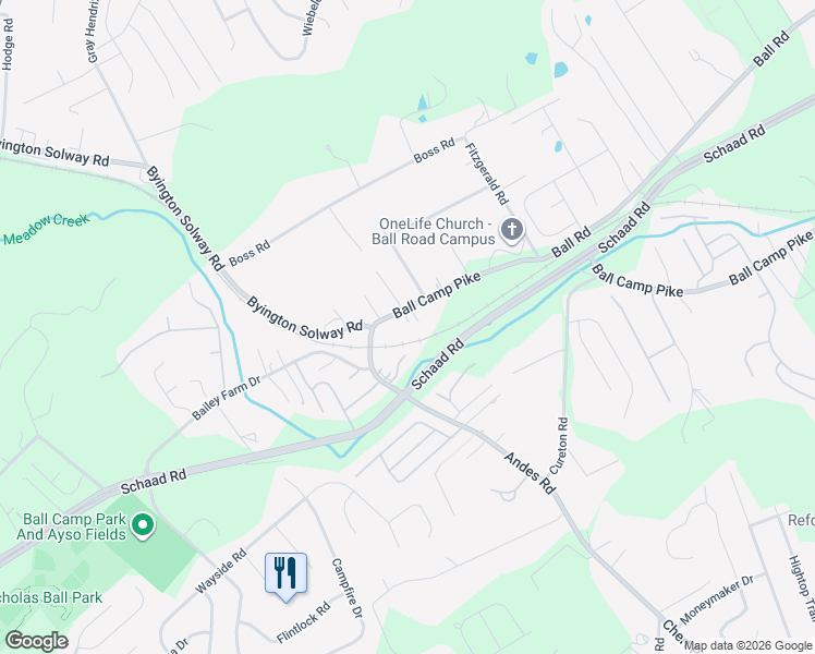 map of restaurants, bars, coffee shops, grocery stores, and more near 8406 Ball Camp Pike in Knoxville