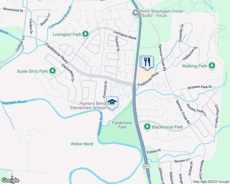 map of restaurants, bars, coffee shops, grocery stores, and more near 310 Hanley Lane in Franklin