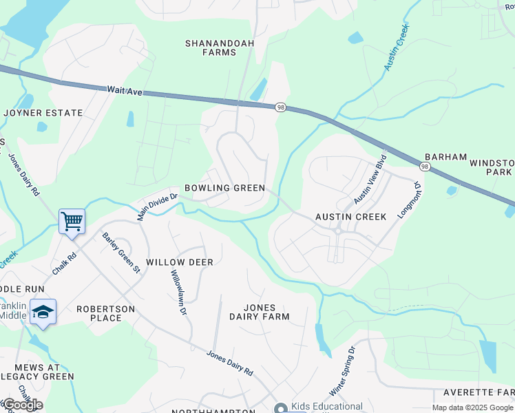 map of restaurants, bars, coffee shops, grocery stores, and more near 417 Cottesbrook Drive in Wake Forest