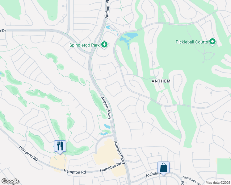 map of restaurants, bars, coffee shops, grocery stores, and more near 19 Anthem Creek Circle in Henderson