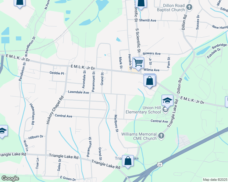 map of restaurants, bars, coffee shops, grocery stores, and more near 627 Spring Garden Circle in High Point