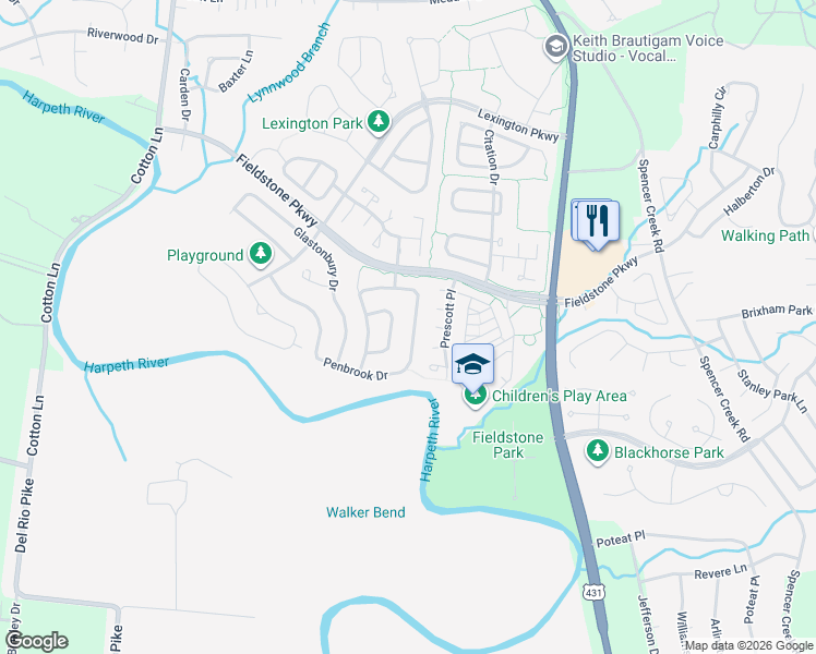 map of restaurants, bars, coffee shops, grocery stores, and more near 7044 Penbrook Drive in Franklin