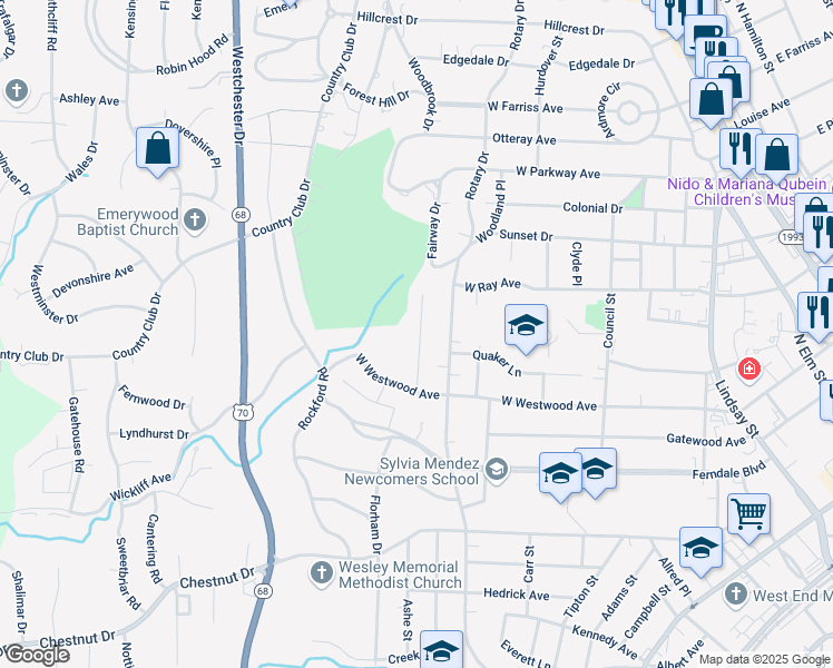 map of restaurants, bars, coffee shops, grocery stores, and more near 1027 Wellington Street in High Point