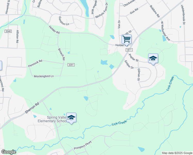 map of restaurants, bars, coffee shops, grocery stores, and more near 1004 Sherron Road in Durham