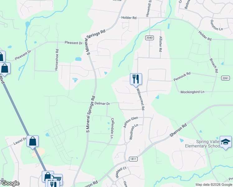 map of restaurants, bars, coffee shops, grocery stores, and more near 113 Glenview Lane in Durham