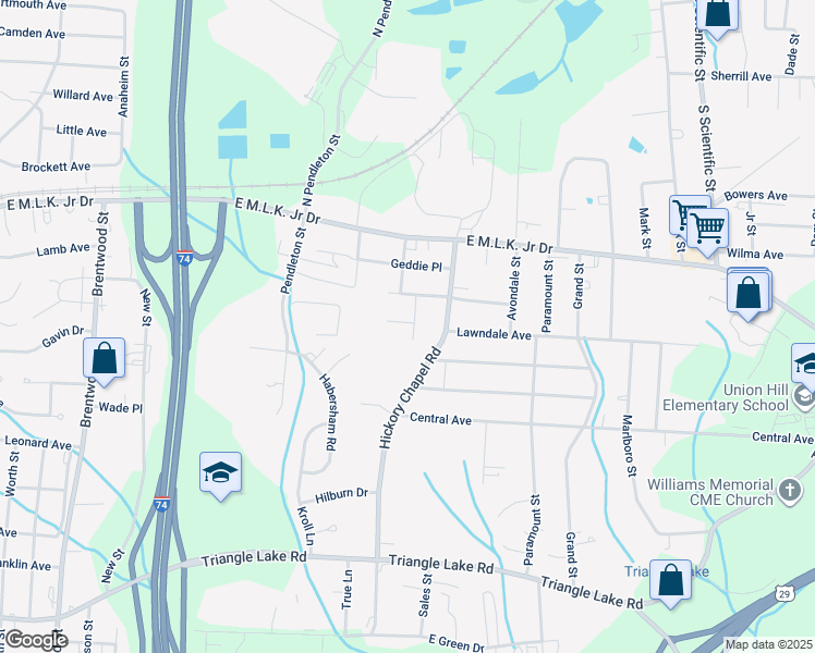 map of restaurants, bars, coffee shops, grocery stores, and more near 2226 Yale Court in High Point
